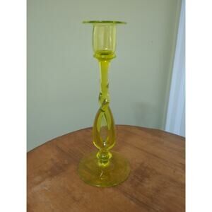 Rare Steuben? Captured Raindrop Vaseline Glass Candlestick 10"